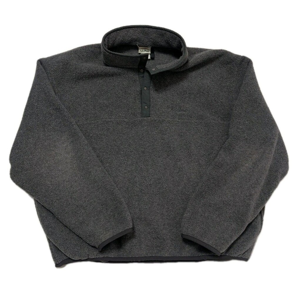 Vintage 90's LL Bean Snap T Fleece Sweatshirt Pullover Mens Sz XL Gray Vneck